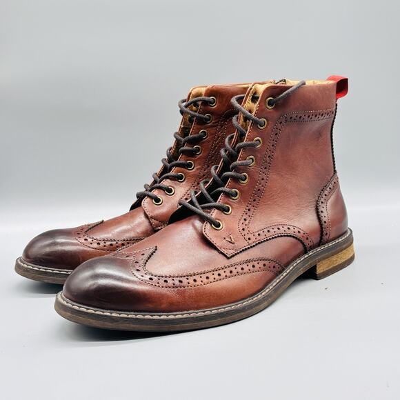 Vionic Boots Mens 10.5 Brown Leather Wesley Combat Brogue Ankle Zip Lace Up main image 8